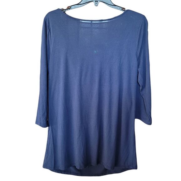 Navy maternity nursing drape neck top - Picture 2 of 3